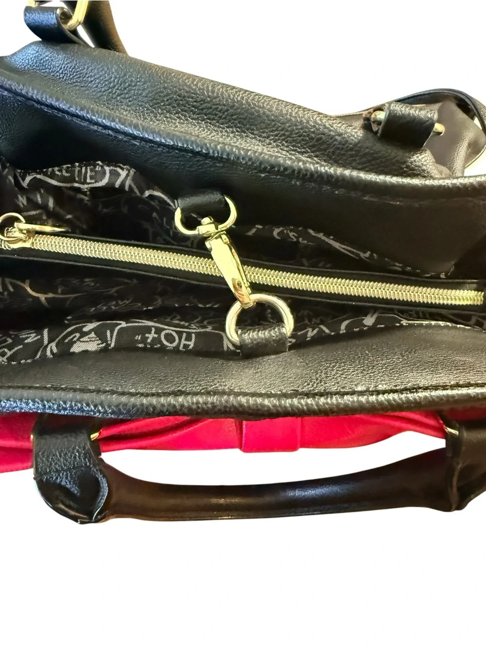 Betsey Johnson Black & Hot Pink Bow Accent Satchel Handbag